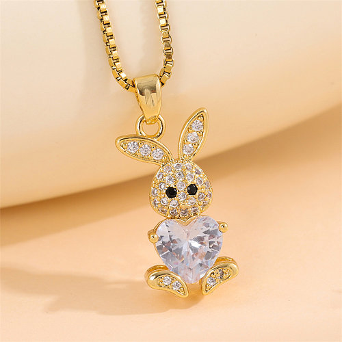 Collier avec pendentif en forme de lapin, Style Simple et mignon, en acier inoxydable, incrustation de Zircon, plaqué or 18 carats