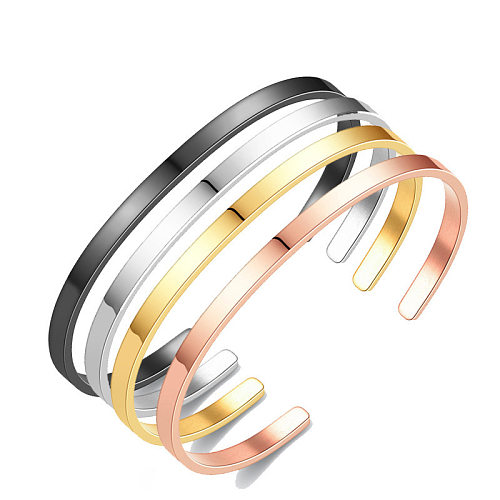 Bracelets de manchette de placage de polissage en acier titane de couleur unie en forme de C de Style Simple décontracté