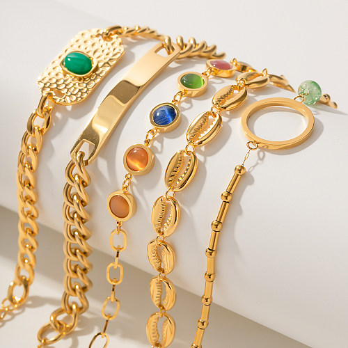 Bracelets plaqués or 18 carats avec incrustation de pierres précieuses artificielles, coque ovale Hip-Hop de Style INS