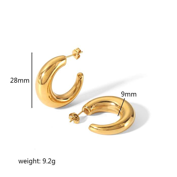 1 par de pinos de orelha banhados a ouro 18K, estilo simples, forma C, polimento