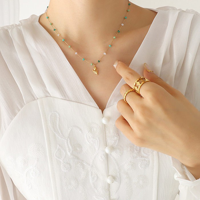 Einfache Blumen-Edelstahl-Halskette. Perlen-Edelstahl-Halsketten