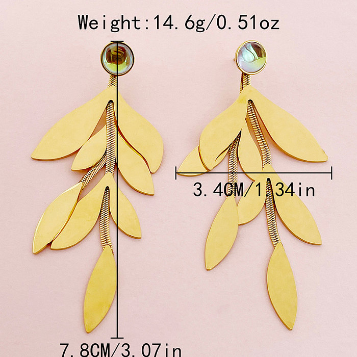 1 Pair Sweet Simple Style Artistic Leaf Plating Inlay Stainless Steel  Gem Gold Plated Drop Earrings