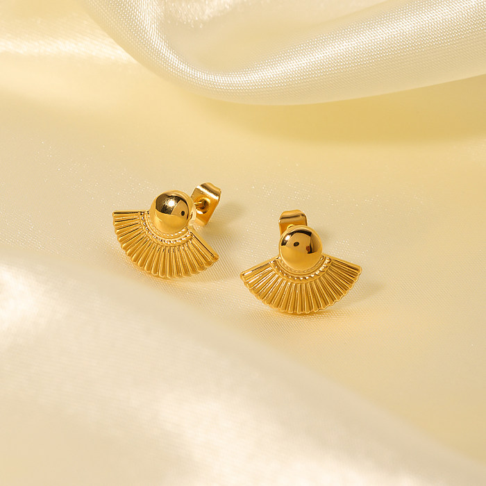 1 Pair Vacation Beach Scallop Shell Polishing Plating Stainless Steel  18K Gold Plated Ear Studs