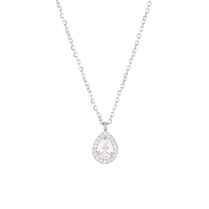 Elegant Simple Style Water Droplets Stainless Steel  White Gold Plated Gold Plated Zircon Pendant Necklace In Bulk