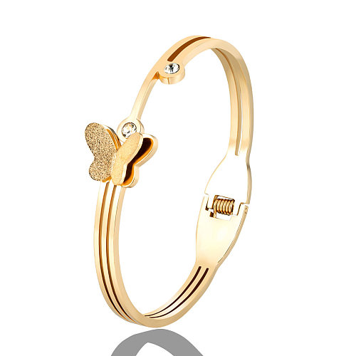 IG Style Sweet Butterfly Titanium Steel Plating Inlay Zircon Bangle