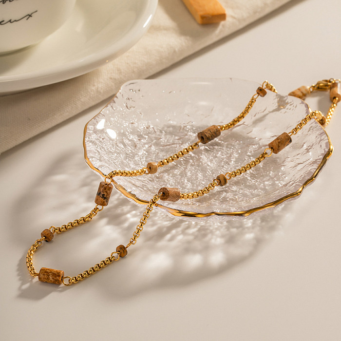 1 Stück geometrische Halskette im Vintage-Stil aus Edelstahl mit Natursteinbeschichtung
