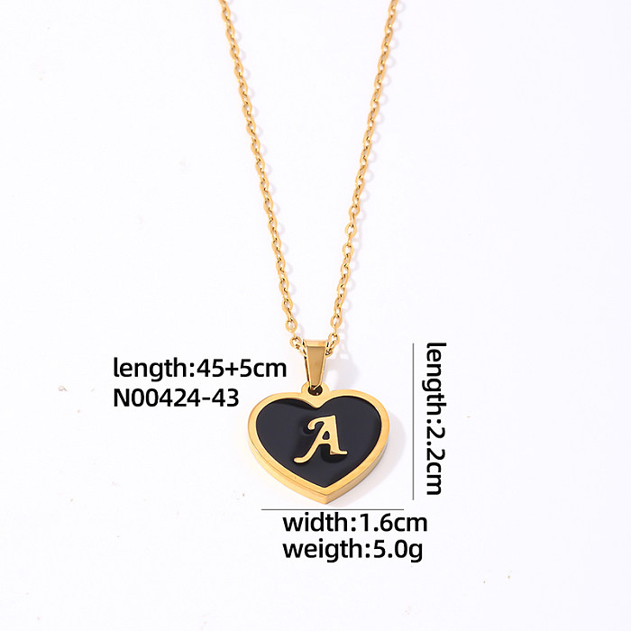Collier avec pendentif en forme de cœur et de lettres en acier inoxydable plaqué or, Style Simple, en vrac