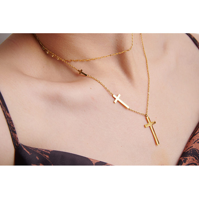 Fashion Cross Stainless Steel Plating Layered Necklaces 1 Piece