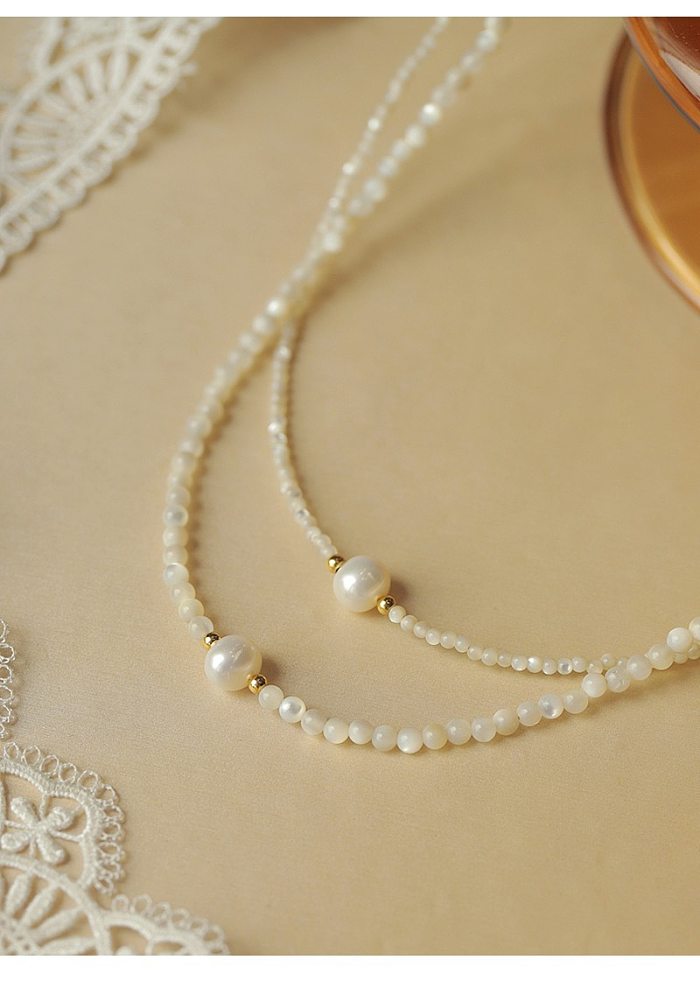 Collier de placage de perles d'eau douce en acier inoxydable géométrique de style simple