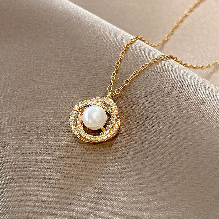 Modische herzförmige Edelstahl-Perleneinlage mit künstlichen Edelsteinen, Anhänger-Halskette, 1 Stück