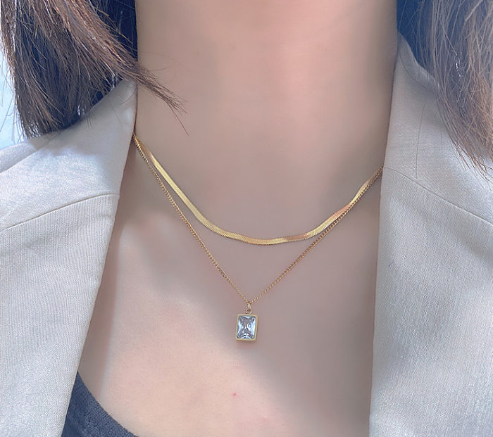 L67 French Retro Necklace For Women Summer Versatile Double Layer Twin Lady Clavicle Chain Fashion Design Stainless Steel Gold
