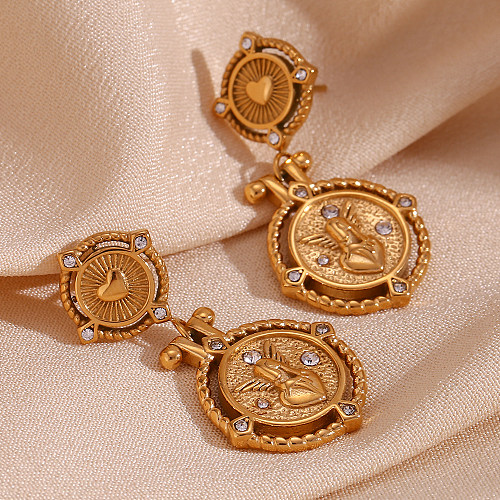 1 Pair Casual Simple Style Angel Heart Shape Plating Inlay Stainless Steel  Rhinestones 18K Gold Plated Drop Earrings