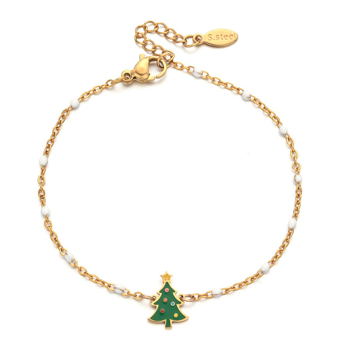 Atacado estilo desenho animado árvore de Natal fofa pulseiras banhadas a ouro com revestimento esmaltado de aço inoxidável
