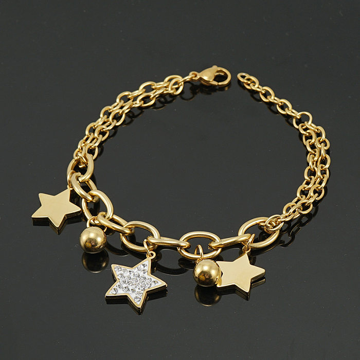 Pulseiras de aço titânio estrela da moda embutidas com strass pulseiras de aço inoxidável