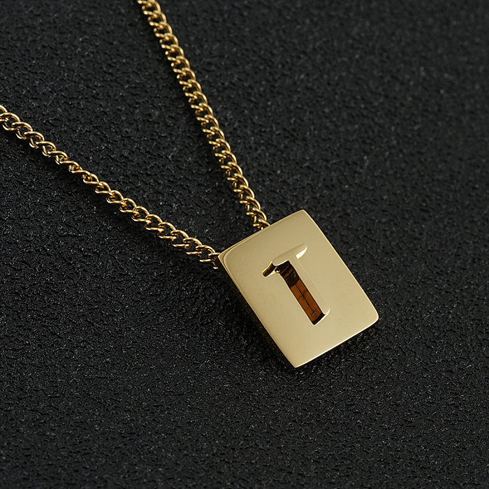 Fashion Letter Square Stainless Steel  Pendant Necklace Gold Plated Stainless Steel  Necklaces