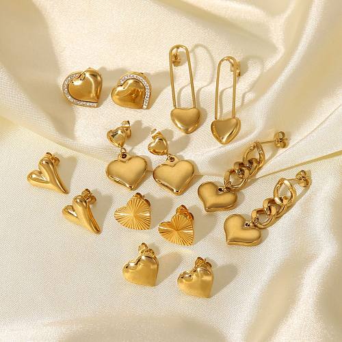 Moda 14K ouro coração pingente brincos de aço inoxidável joias femininas