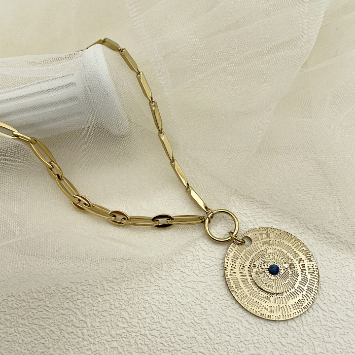 Collier pendentif élégant et luxueux de Style ethnique à rayures rondes en acier inoxydable, incrustation de perles plaquées or