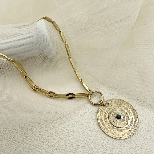 Collier avec pendentif rond en pierre naturelle plaqué or 14 carats, Style INS, vente en gros