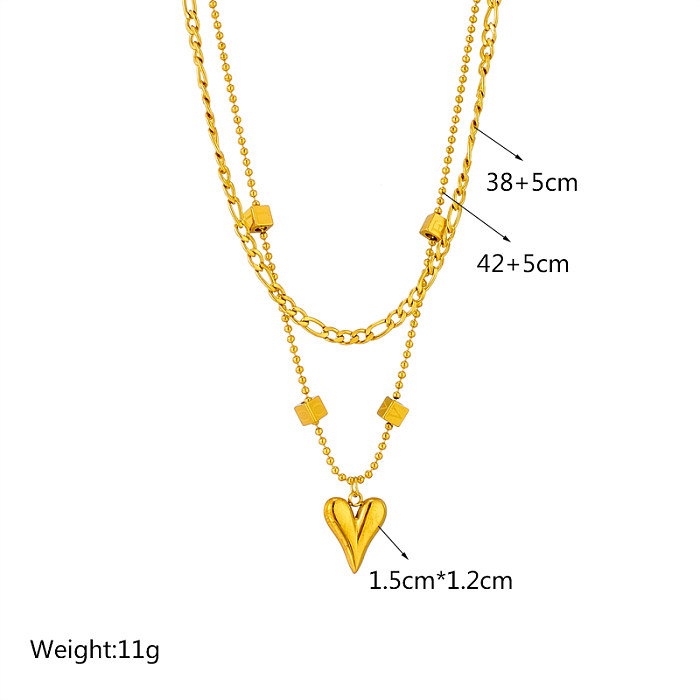 Mehrschichtige Halsketten in Herzform aus Edelstahl mit 18-Karat-Vergoldung im koreanischen Stil