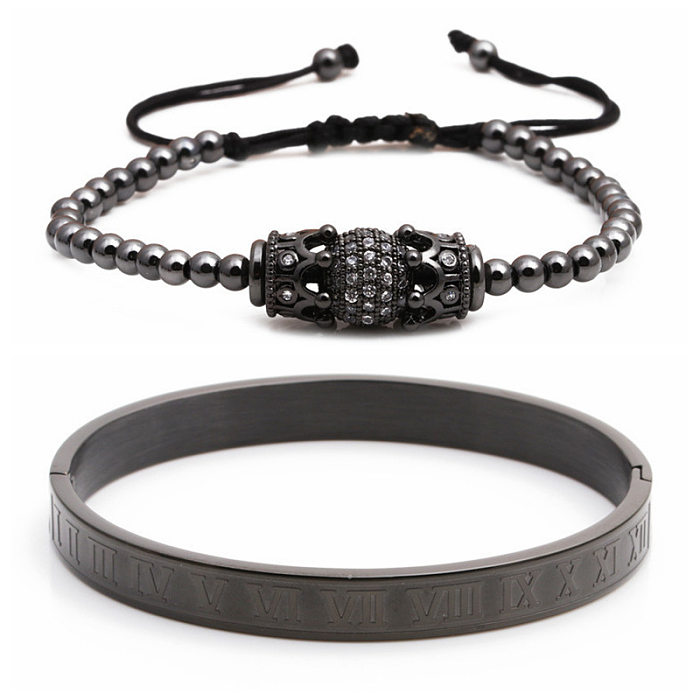 Roman Alphabet Stainless Steel Crown Braided Braided Bracelet Set Wholesale jewelry