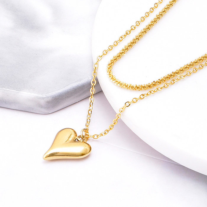 Fashion Heart Shape Stainless Steel Layered Necklaces Plating Stainless Steel  Necklaces 1 Piece