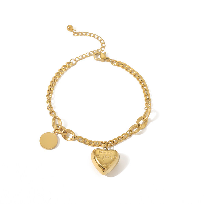 Wholesale Modern Style Classic Style Round Heart Shape Stainless Steel Plating 18K Gold Plated Bracelets