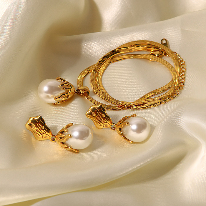 Collar de perlas con incrustaciones de acero inoxidable geométrico estilo vintage 1 pieza