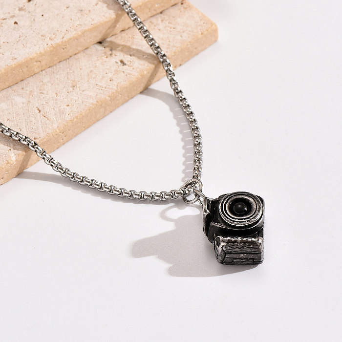 Hip-Hop Style Vintage caméra en acier inoxydable époxy pendentif collier Long collier