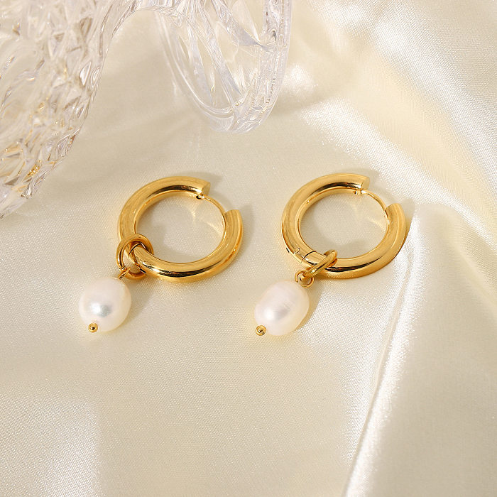 Boucles d'oreilles avec pendentif en perles d'eau douce plaquées or 18 carats, bijoux à la mode, vente en gros