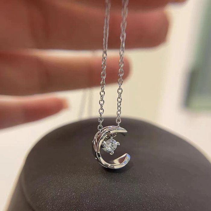 Elegant C Shape Stainless Steel Plating Inlay Artificial Gemstones Pendant Necklace
