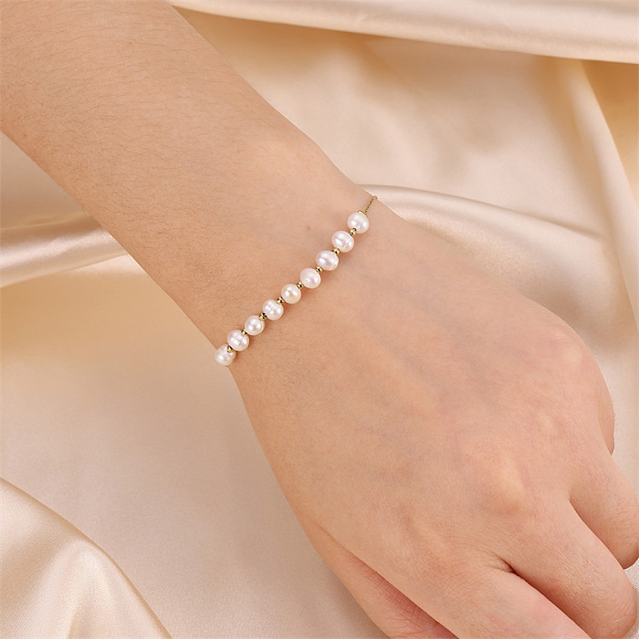 Sweet Round Stainless Steel Imitation Pearl Bracelets