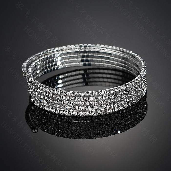 Bracelets et bracelets en acier inoxydable avec strass de tempérament géométrique pour femmes NHHF121495