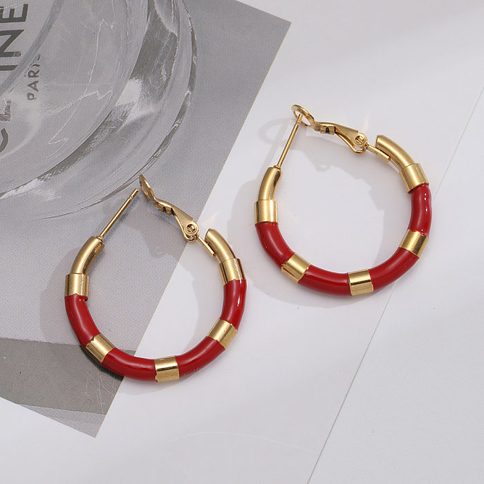 Fashion Geometric Stainless Steel Enamel Earrings 1 Pair