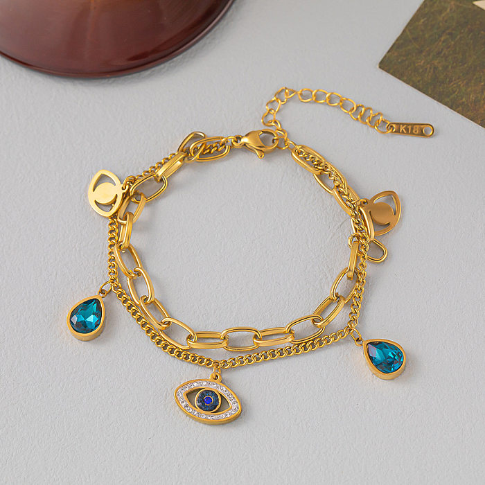 Bracelets plaqués or 18 carats avec incrustation en acier et titane rond de style IG avec strass turquoise