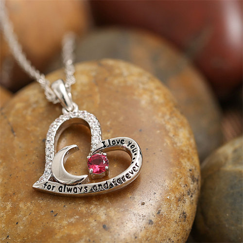 Casual Simple Style Letter Moon Heart Shape Stainless Steel  Stainless Steel Copper Polishing Plating Inlay Zircon Silver Plated Pendant Necklace