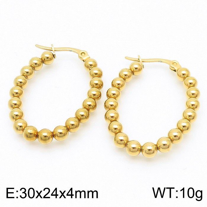 1 Pair Bridal Shiny Ball Plating Stainless Steel  18K Gold Plated Hoop Earrings