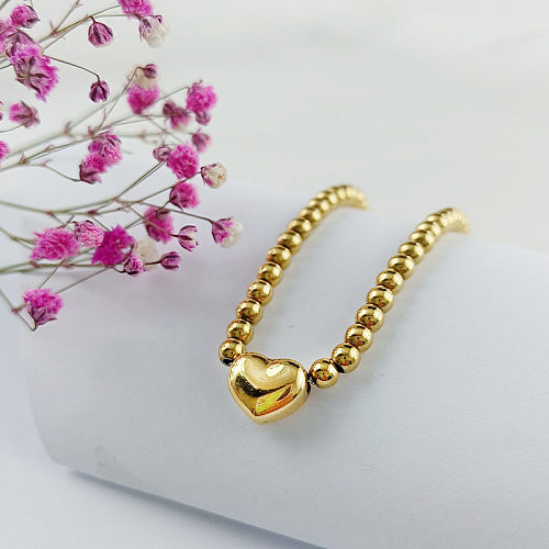 INS-Stil, schlichter Stil, herzförmige Armbänder aus Titanstahl mit Perlenbeschichtung, vergoldet