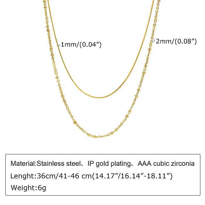 IG Style Vacation Cor sólida em camadas de aço inoxidável banhado a ouro 18K colares de camada dupla