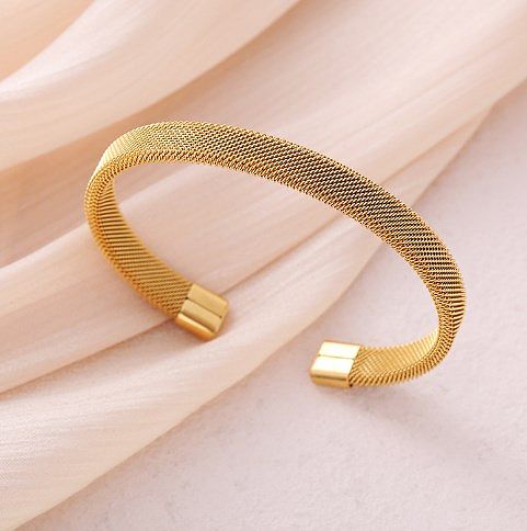 Bracelets de manchette plaqués en acier inoxydable, couleur unie, Style Simple, forme C