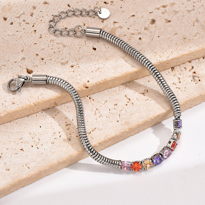 Bracelets de zircon incrustés géométriques en acier inoxydable de style simple