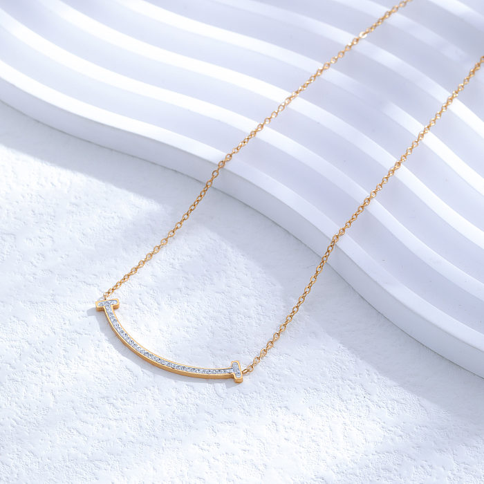 Estilo clássico romântico em forma de V chapeamento de aço inoxidável incrustação de diamante artificial colar banhado a ouro 24K