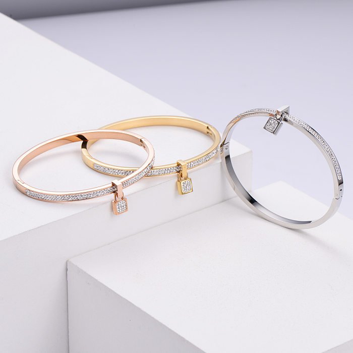 Korean Fashion Lock Rhinestones Diamond-studded Stainless Steel Bracelet Wholesale jewelry