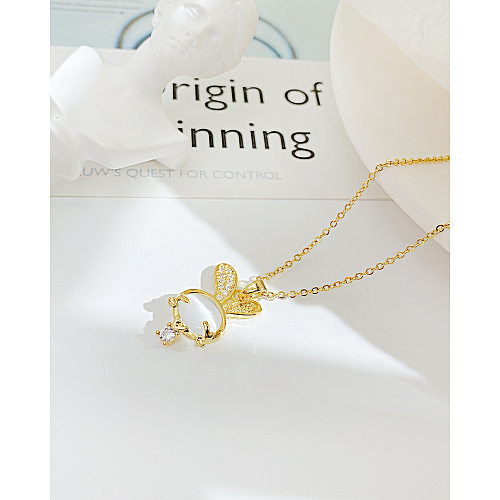 Korean Style Rabbit Stainless Steel  Copper Pendant Necklace Plating Zircon Stainless Steel  Necklaces