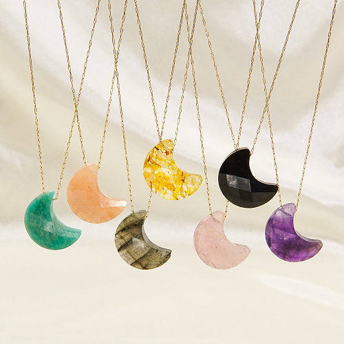 Modern Style Moon Stainless Steel  Natural Stone Pendant Necklace In Bulk