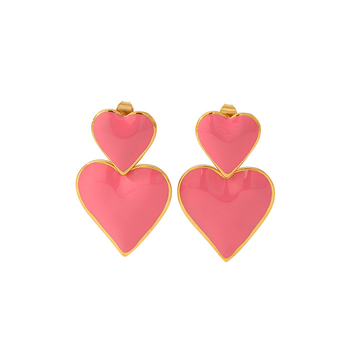 1 Pair Classic Style Heart Shape Polishing Epoxy Plating Stainless Steel  18K Gold Plated Drop Earrings