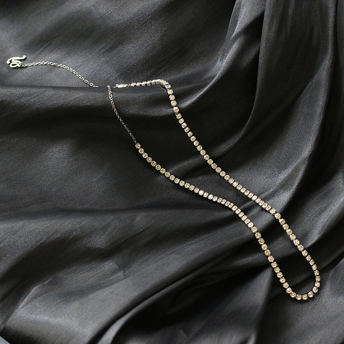Perceuse à quatre griffes en strass blanc, réglage des perles en Silicone, chaîne de clavicule en acier inoxydable