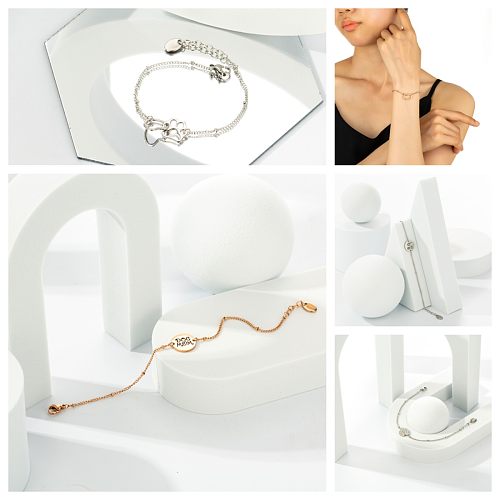 Bracelets en acier inoxydable plaqué or Rose, Style Simple et mignon, en forme de cœur, de chien et de chat, en vrac