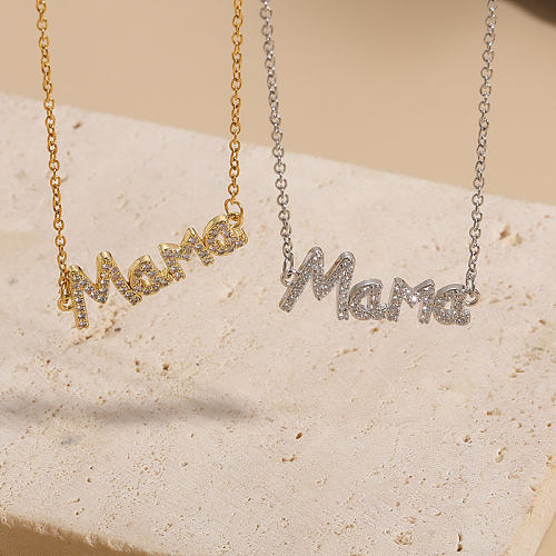 Wholesale Elegant MAMA Letter Stainless Steel 18K Gold Plated Zircon Necklace