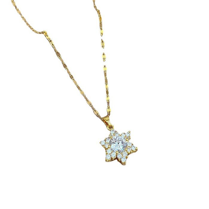 Lady Snowflake Stainless Steel Inlay Artificial Gemstones Necklace
