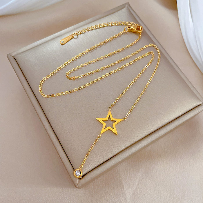 Lady Star Stainless Steel Plating Zircon Pendant Necklace 1 Piece